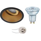 BES LED Osram LED Spot Set - PAR16 940 36D - Pragmi Zano Pro - GU10 - Dimbaar - Rond - Mat Zwart/Goud - 3.7W - 4000K - Kantelbaar - Ø93mm