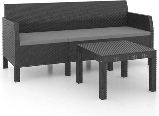 vidaXL 2-delige Loungeset met kussens PP rattan antracietkleurig