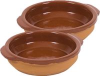 Merkloos / Sans marque Gerimport Tapas bakje/schaaltje - 2x - San Sebastian - met handvat - 13 cm - aardewerk - bruin