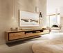 Stonegrace Meuble TV 240 cm Chêne Naturel 2 portes 1 compartiment 2 tiroirs Placage pierre Suspendu