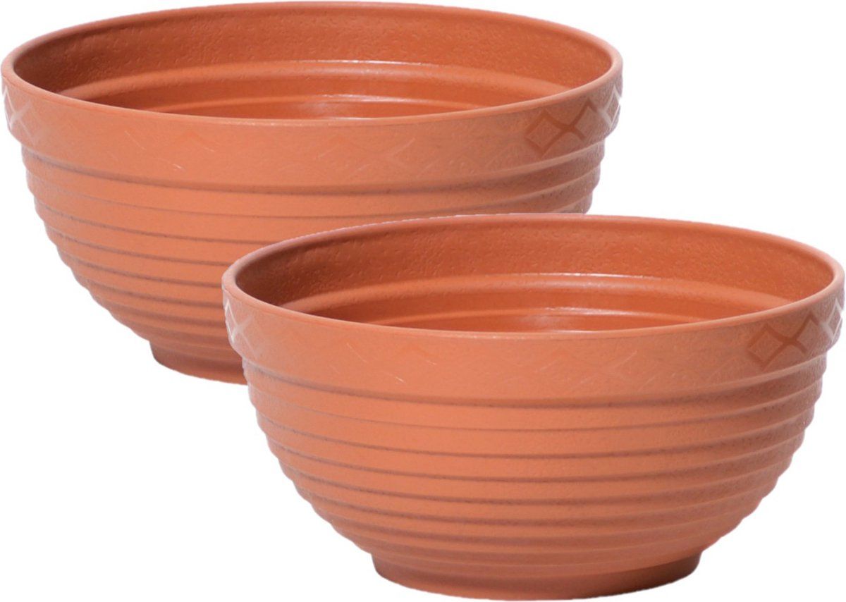 Prosperplast Set van 2x tafelstuk plantenpotten/bloempotten kunststof dia 65 cm terra cotta