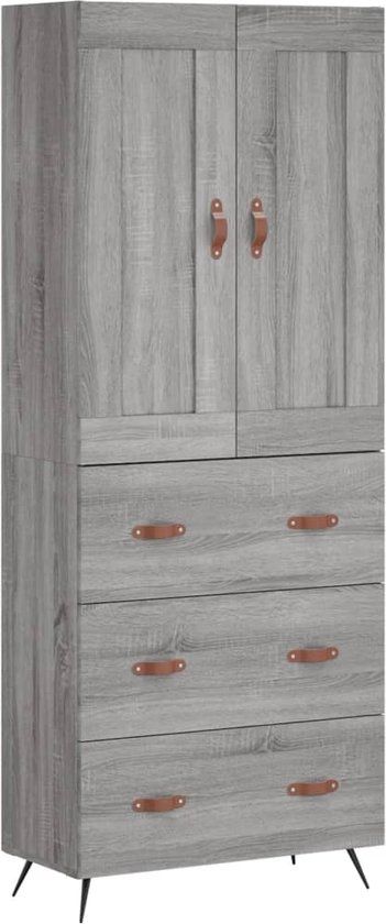 vidaXL Hoge kast 69,5x34x180 cm bewerkt hout grijs sonoma eikenkleurig