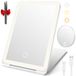 AIMAX Oplaadbare make-upspiegel met verlichting, dun en opvouwbaar, 3 lichtkleuren en traploos dimbaar, cosmetische spiegel, klein, Type-C opladen, 1000 mAh, voor reizen en thuis, wit