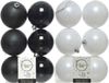 Decoris 24x stuks kunststof kerstballen zwart en wit 8 cm - Kerstversiering/kerstboomversiering