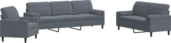 vidaXL 3-delige Loungeset met kussens en bolsters, fluweel, donkergrijs