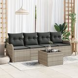 vidaXL - Tuinbank - Set - Lichtgrijs - Polyrattan - 2 zitplekken - Inclusief kussen en tafel