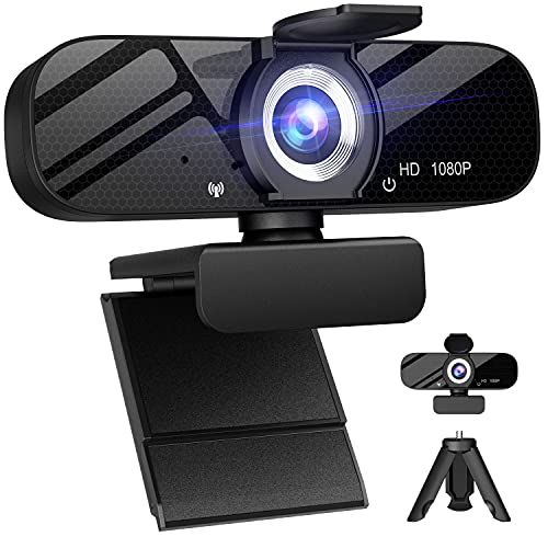 Tewiky Webcam met Microfoon voor Desktop, 1080P HD USB Computer Camera's met Statief, Flexibele Rotable Groothoek Webcam voor PC Zoom Video/Gaming/Laptop