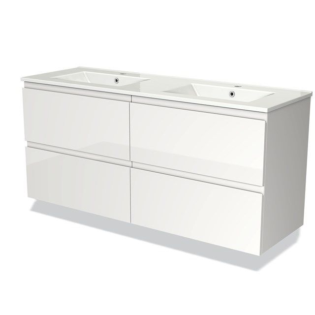 Maxaro Badkamermeubel 140cm Modulo Hoogglans Wit 4 Lades Greeploos Wastafel Keramiek