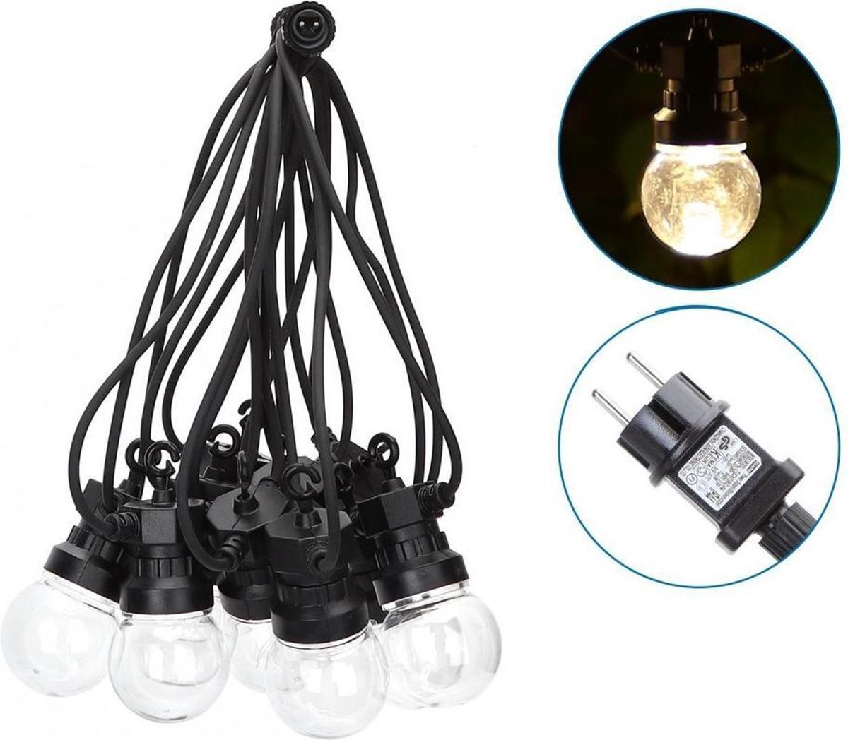 Aigostar Prikkabel 10 x lamp helder | 8 meter - koppelbaar - verlengbaar | waterdicht IP44 | 230VAC