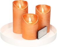 Plateau à bougies rond blanc en plastique D27 cm avec 3 bougies LED en cuivre 10/12,5/15 cm