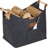 Relaxdays Houtmand Vilt - 50 Liter - Houten Handgrepen - Opbergmand - Grijs