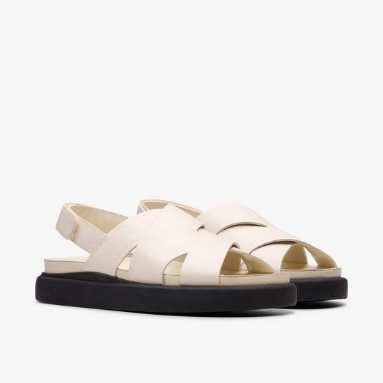 Clarks Aristella Sun26181257 Offwhite Dames Platte Sandalen Leer Klittenband Maat 40