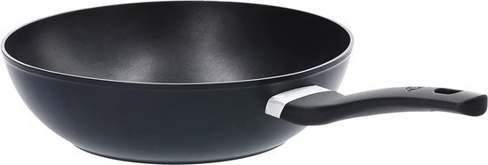 MasterChef Wok Non Stick Roerbak Pan 28cm Voor Inductie Kookplaat, Gas, Halogeen & Keramische Kachels Met Krasbestendig & Anti-aanbaklaag, Vaatwasmachinebestendig, Aluminium, Woodlook, Zwart