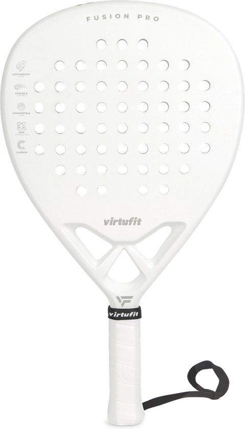 VirtuFit Fusion Pro Padel Racket - White - Silver - For Advanced Players - Carbon Blade