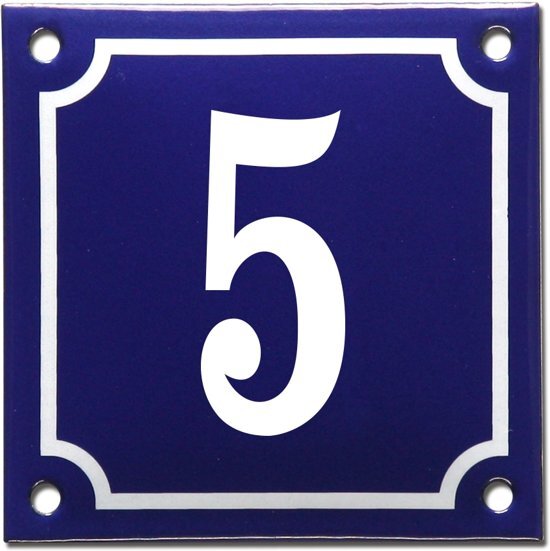 EmailleDesignÂ® Emaille huisnummer blauw/wit nr. 5