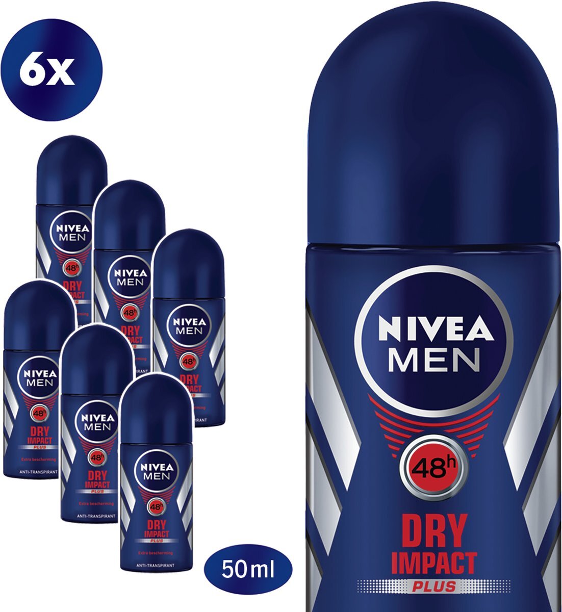 Nivea MEN Dry Impact - 6 x 50 ml - Voordeelverpakking - Deodorant Roller
