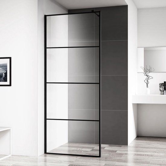 Wiesbaden Horizon Inloopdouche - 90x200cm - Mat Zwart Raster - Helder Glas - Antikalk