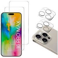Phonillico® Gehard glas voor iPhone 16 PRO MAX en camerabescherming [Pack 2]