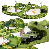 CELMAN Circuit de Dinosaures – Ensemble de Piste de Course Flexible pour Enfants, Jouet de Dinosaure Créatif avec Nombreux Éléments et 4x4 – Jouet de Construction Éducatif dès 3 4 5 6 7 8 Ans