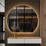 Planetmöbel AMYRA Wandconsole 100 cm – Goud Eiken/Wit – AUBE LED Spiegel 100 cm – Dimbaar – Touchbediening