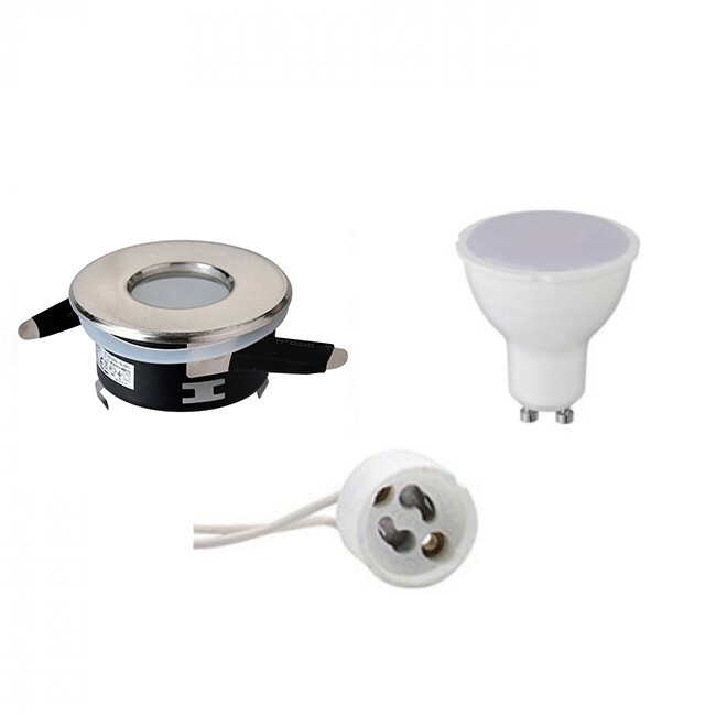 BES LED LED Spot Set - GU10 Fitting - Waterdicht IP65 - Inbouw Rond - Mat Chroom - 6W - Helder/Koud Wit 6400K - Ã˜82mm