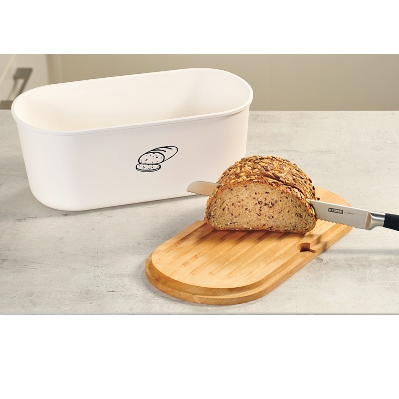 KESPER Melamine Ovale 2 in 1 Broodtrommel met Bamboe Snijplank Brood Bewaar doos met hoge kwaliteit Bamboe snij plank Met Bamboe Deksel