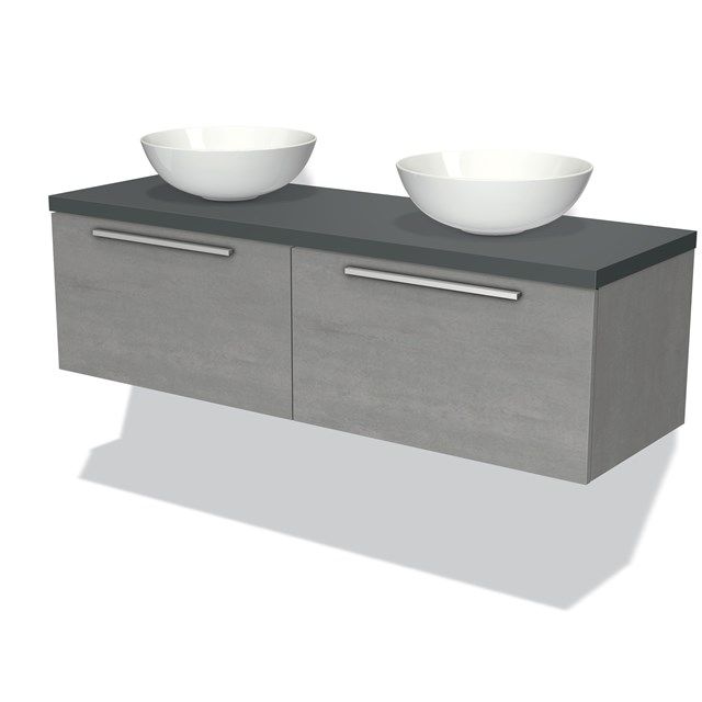 Maxaro Badkamermeubel Modulo Plato 140cm Lichtgrijs Beton 2 Lades Donkergrijs Blad
