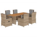 vidaXL 7-delige Tuinset met Kussens Poly Rattan Beige