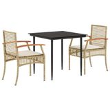 VidaXL Ensemble de jardin 3 pièces avec coussins, poly rotin, beige