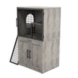 GarveeHome Kattenbakmeubel met 2 niveaus, verborgen kast met zijdeur, ladder en platform, vermindert geurtjes, moderne stijl, voor dikke kattenbak, 56 x 43 cm, kleur: grijs