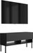 3xE living meuble TV 100 cm, noir mat, pieds noirs droits, éclairage LED blanc