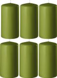 Enlightening Candles 6x Olijf groene cilinderkaarsen/stompkaarsen 6 x 10 cm 36 branduren