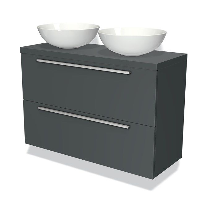 Maxaro Badkamermeubel Modulo Plato Slim 100cm Donkergrijs 2 Lades