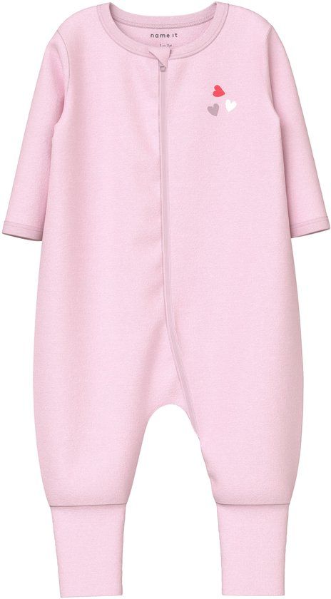 NAME IT Baby Pyjama NBFNIGHTSUIT 2P ZIP FF CAR. HEART NOOS - Gebloemd - Lange mouw - 51% Biologisch katoen, 49% Katoen - Maat 62