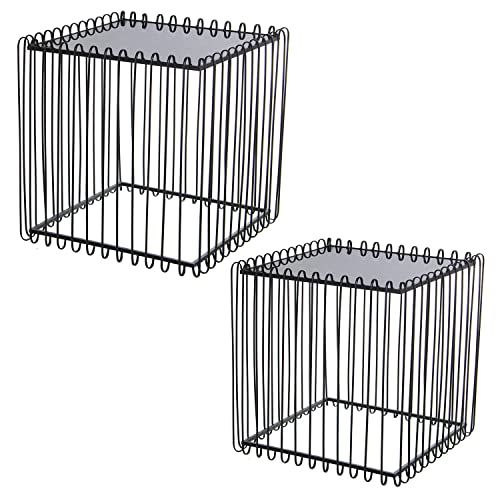 DRW Set of 2 Square Metal Tables with Black Glass 60 x 60 cm and 45 x 45 x 45 cm