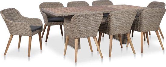 vidaXL 9-delige Tuinset met kussens poly rattan zwart