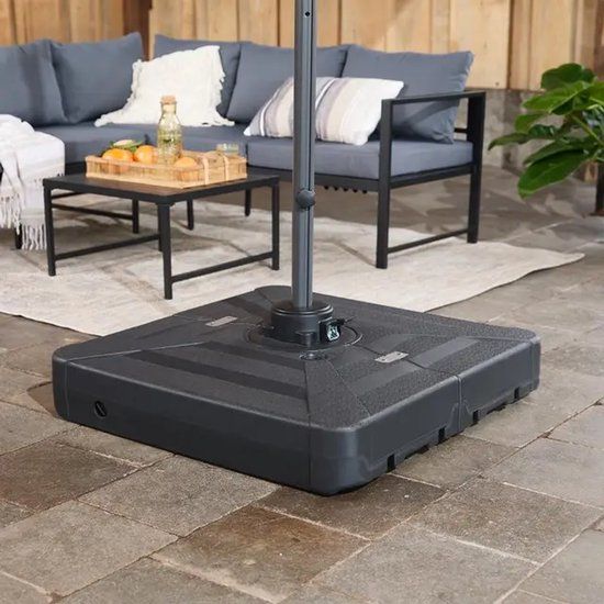 Merkloos Parasolvoet XXL 82 x 82 x 19 cm | 100 kg Zwart Vierkant Kunststof Vulbaar Verrijdbaar