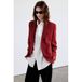Mango Rood Blazer met Ceintuur en Wol