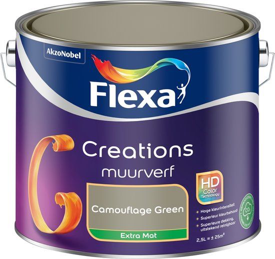 FLEXA Creations Muurverf - Extra Mat - Camouflage Green - 2.5 liter - 8711113106375
