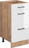 Vicco R-Line Keukenonderkast – 40 cm met laden, WB Eik Wit Hoogglans