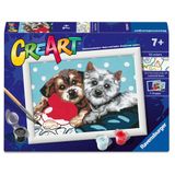 Ravensburger CreArt: viervoetige vrienden — Schilderij met cijfers voor kinderen vanaf 7 jaar, schilderset met planken, lijst, penseel en kleuren inbegrepen, 14 x 19 cm, cadeau-ideeën