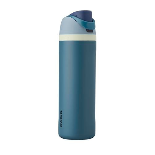 Owala FreeSip Geïsoleerde waterfles van roestvrij staal met rietje voor sport en reizen, lekvrij, BPA-vrij, 710 ml, denim