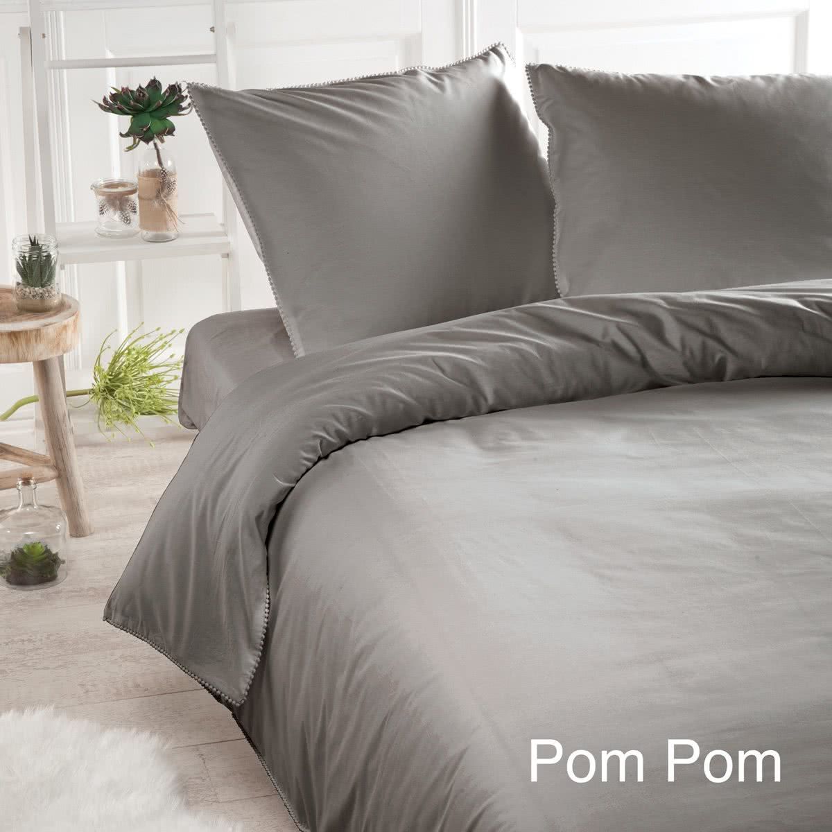 Papillon Pompom Dekbedovertrek - Tweepersoons - 200x200/220 cm - Grijs