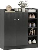 HOMCOM Schoenenkast voor entree, 12 paar, schoenenkast met 4 open vakken en kast met dubbele deuren, verstelbaar rek, 83 x 30 x 90 cm, zwart