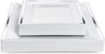 Matana – 40 Assiettes Carrées en Plastique avec Bord Argenté (2 Tailles : 24cm & 16,5cm) – Blanc – Réutilisable & Robuste – Pour Mariages & Fêtes