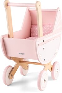 Woet New Classic Toys Houten Poppenwagen Roze | 50cm Duwhoogte
