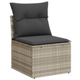 vidaXL 6-delige Loungeset met Kussens, Poly Rattan, Lichtgrijs