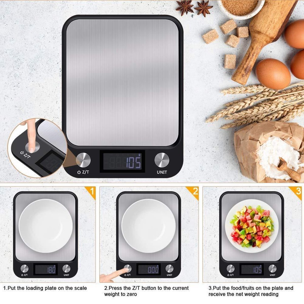 Slimme Deals Merkloos - Digitale keukenweegschaal - keukenaccessoires - zwarte compacte CX series - gram/oz/lb/tl/kg/water: ml/ melk: ml - kitchen electronic scale