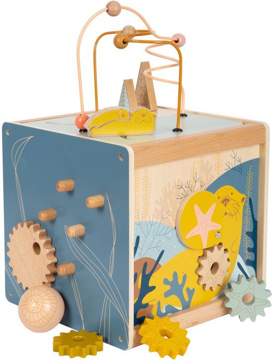 Small Foot - Houten Activiteitenkubus met Motoriekspiraal Zeekust - Educatief speelgoed - Vanaf 1 jaar