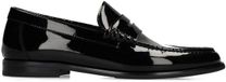 Manfield Zwarte Leren Patent Studs Loafers - Maat 45